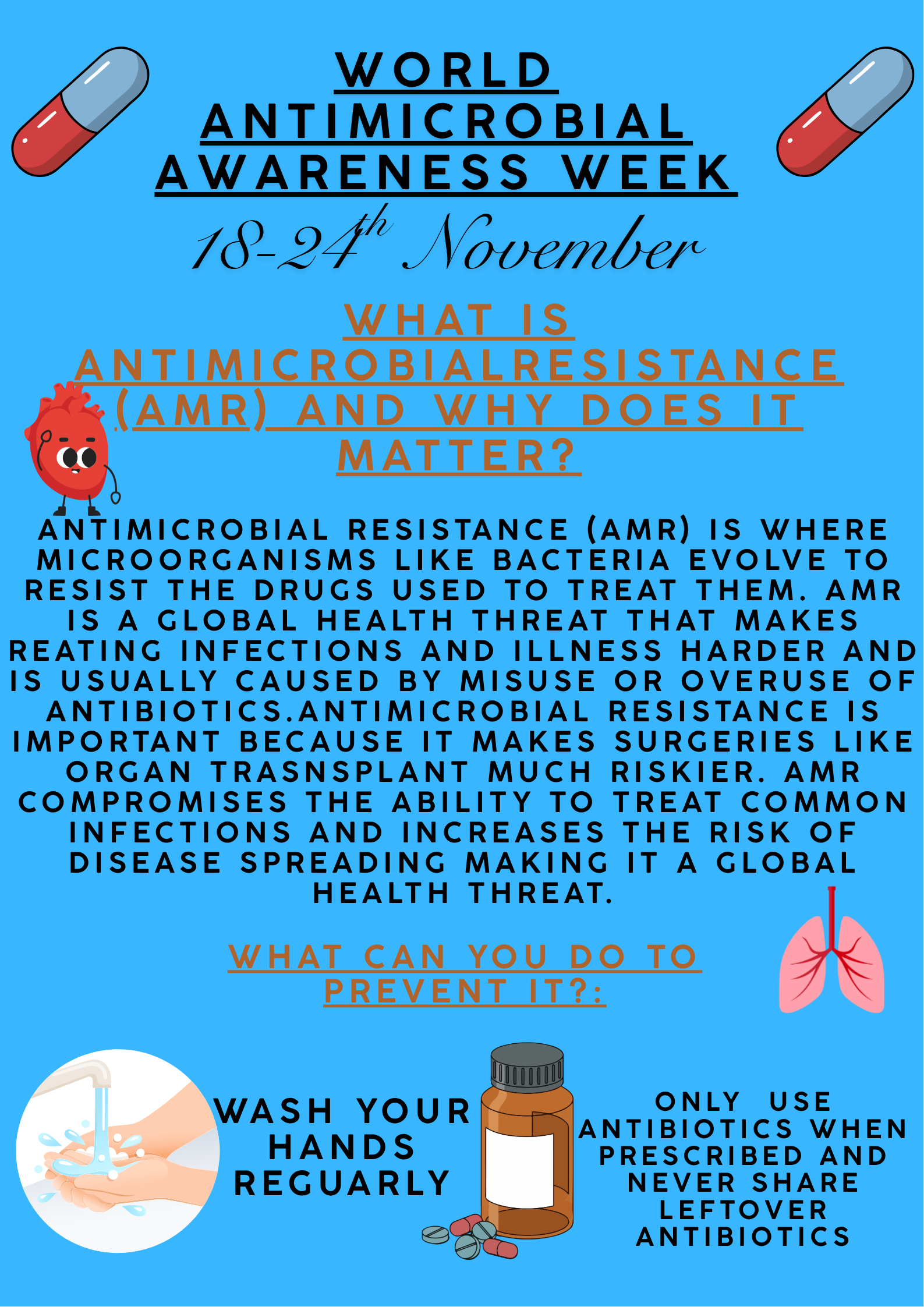 A poster using research and knowledge to outline the importance of 'World Antimicrobial Awareness Week'